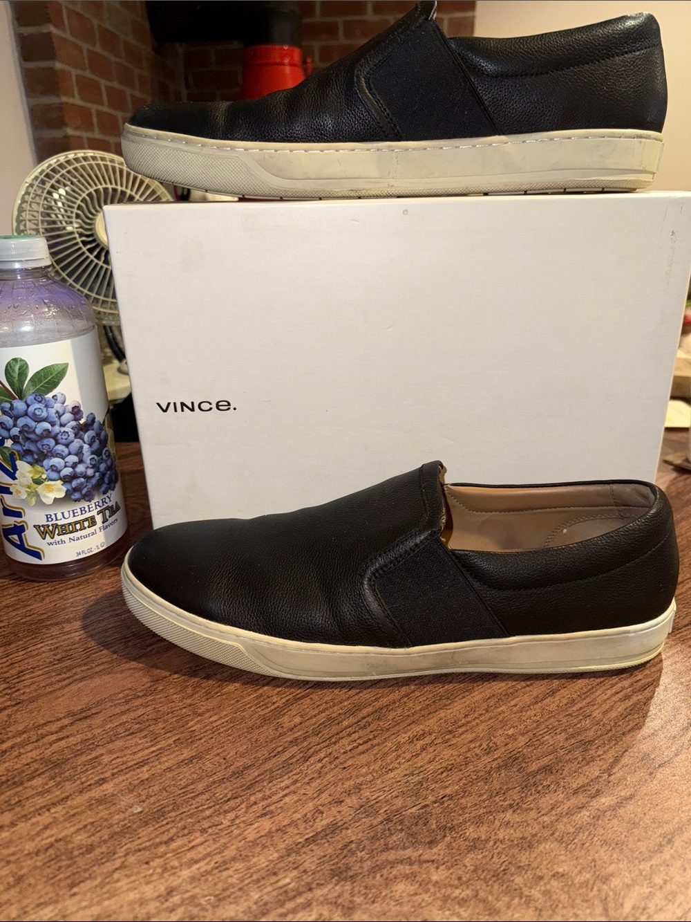Vince Adler Black Leather Slip-On Sneakers with cream Sole Italian leather